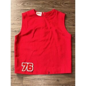 Vintage Dehen Cheer Sweater Womens 12 Red Wool Sleeveless Top 76 Patch 60s